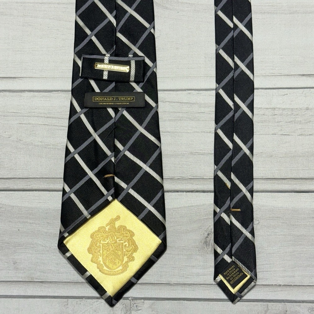 Donald Trump Signature Collection Tie Black Grid 100% Silk 4" Wide 60" Long